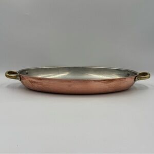 Vintage Copper Gratin/Paella Oval Pan with Brass Handles-Made in Portugal